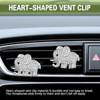 2PCS Car Air Vent Clip, Car Vent Accessories, Crystal Elephant Car Air Fresheners Vent Clips, Rhinestone Air Conditioning Outlet Clip Interior Decoration Universal for Women and Girls (Silver)