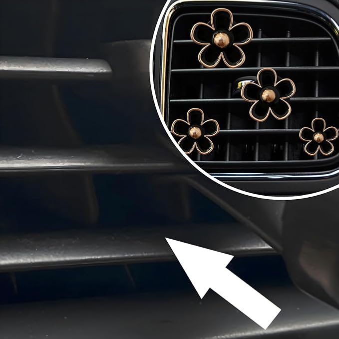 8PCS Car Daisy Flower Air Vent Clip, Cute Auto Outlet Air Conditioning Clip, Sweet Girly Vehicle Fresheners Gift for Women Girls, Car Interior Decor Universal Fit（Black）