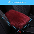 Center Console Cushion Pad/Cover, 11.4"x7.4" Furry Armrest Cover for Cars, Vehicles, SUVs, Premium Sheepskin Wool, Car Interior Accessories for Women(Wine Red)