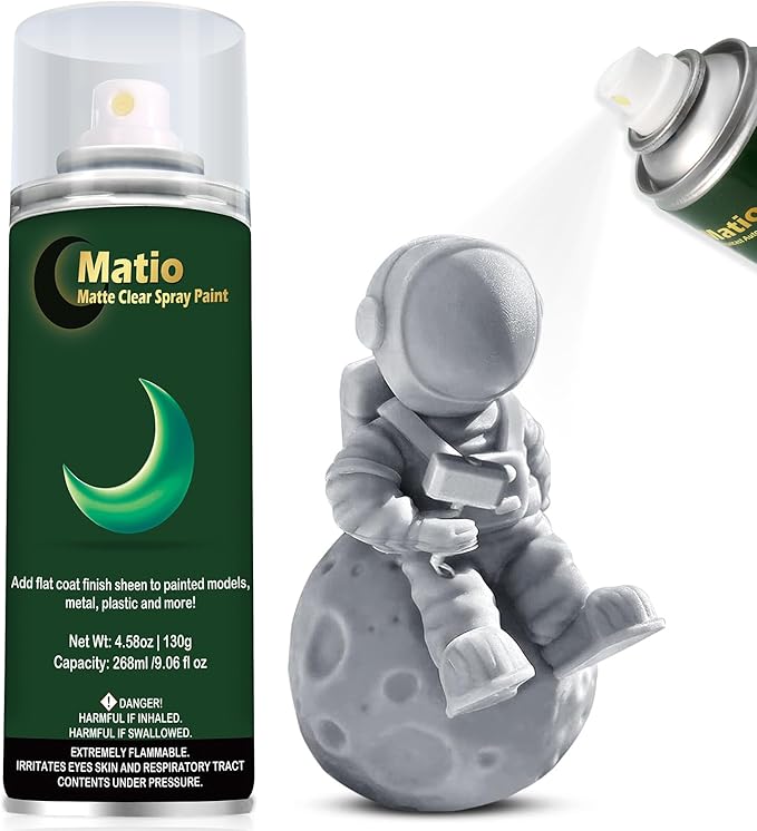 Matio Matte Clear Coat Spray Paint, 4.58oz/ 130g Matte Finish Spray Paint Coating, 268ml Sealer Spray for Arts & Craft,Work on Metal, Wood, Plastic,Wicker,Cardboard,Glass Ceramic Enamel,Painting,Model