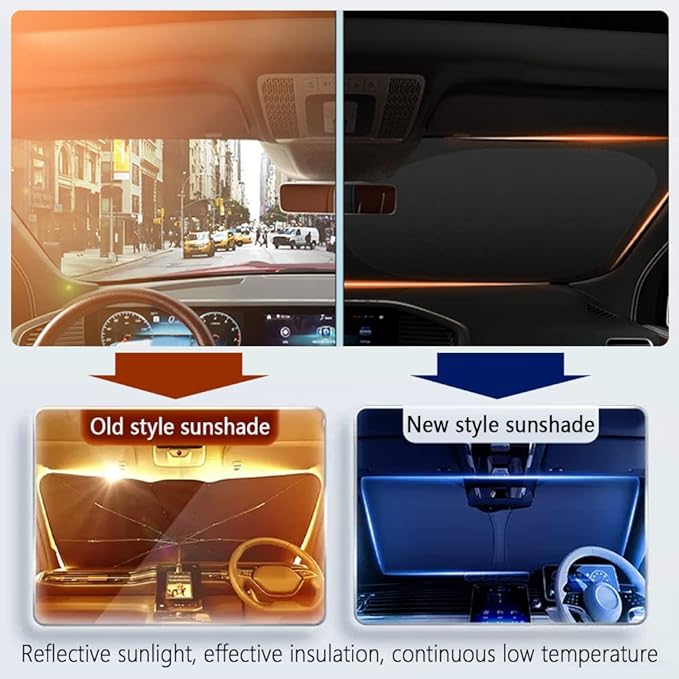 300T Thickened Automotive Glass Sunshade and Comes with Storage Bag,Keep Car Interior Cool,Universal Windshield Sun Shade Fit for Cars,Trucks,SUVs (L: 57.08 * 31.5 inch)