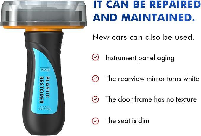 Plastic Restorer for Cars Resists Water, UV Rays, Dirt, Automobile Ceramic Coating Plastic Trim Restore with Handle Applicator, Not a Dressing, Highly Concentrated, 100ml