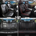 Car Seat Covers Full Set Custom Fit for Saturn Aura 2006-2009-Luxury Leather with Lumbar Support, Breathable, Waterproof, Anti-Slip, Durable, Easy to Install (Black&Red,Full Set)