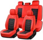 Red Car Seat Covers Complete Set, Universal Car Seat Covers for Cars, Premium Waterproof Leather, Protect & Upgrade Car Interiors, Airbag Compatible, Easy to Install & Clean Up