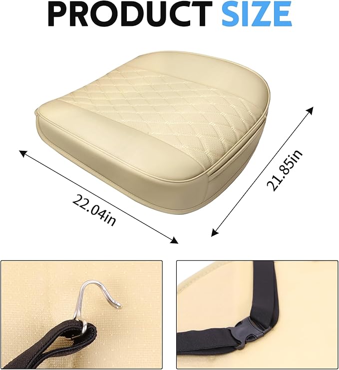 wuyaoyao Leather Car Seat Bottom Covers, Anti-Slip Front Seat Covers for Car, Auto Seat Cover Cushion Pad, Full Wrap Bottom Auto Seat Protector with Pocket Suitable for Most Vehicles (Beige)
