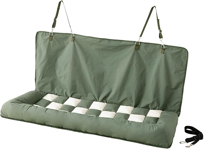 Soulbond Backseat Dog Bed for Car Hammock, Thick Soft Dog Car Seat Cover for Back Seat, Non-Slip Pet Travel Bed for Cars, SUVs & Trunks, Dark Green