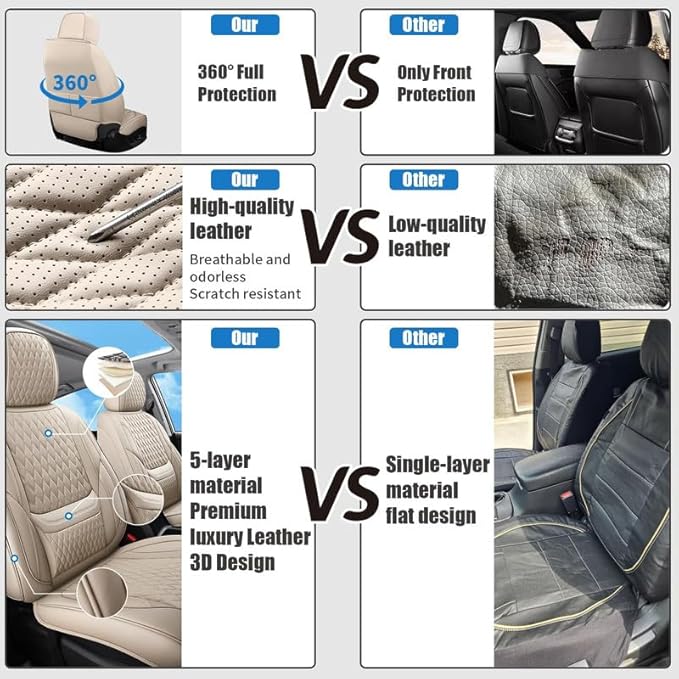 Car Seat Covers Full Set Custom Fit for Pontiac Vibe 2003-2010 - Premium Faux Leather with Lumbar Support | Breathable, Waterproof, Anti-Slip, Durable (Beige,Full Set)
