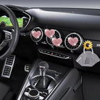 Bling Heart Air Vent Clips, Crystal Heart Car Air Fresheners Vent Clips Diffuser Vent Clip Rhinestone Car Decoration Interior Decor Cute Accessories for Women (Pink) + Sunflower Mask Hook