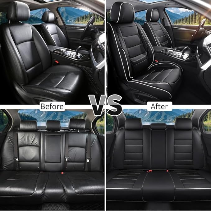 Car Seat Covers Full Set Custom Fit for Buick Envista 2024-2026-Luxury Leather with Lumbar Support, Breathable, Waterproof, Anti-Slip, Durable, Easy to Install (Black&White,Full Set)