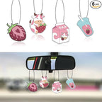 4 Pcs Bubble Tea Strawberry Milk Car Air Fresheners, Strawberry Funny Hanging Car Air Fresheners Cute Car Mirror Scented Hanging Car Decoration Ornaments Gift Car Interior Decor Accessories for Men Women