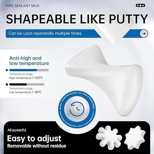 Pack of 8 White Seal Putty Waterproof Duct Seal Repair Sealing Clay, Quick Mending Mud for Drain Connection, Wall Hole, Air Conditioning Hole