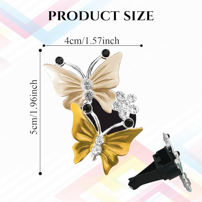 2PCS Car Air Vent Clips, Dual Butterfly Diamond Car Air Conditioner Outlet Vent Clip, Cute Car Diffuser Perfume Clip, Car Air Freshener Decor Accessories for Women Girl (Yellow, Style 1)