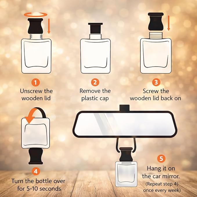Moonlit Silk Car Freshener Set – Wooden Lid Hanging Air Freshener for Car Mirror, Multi-Use Home & Auto Fragrance Diffuser, 10 ml Bottles, 3 Pack – Soft Luxury Scent