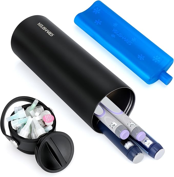 YOUSHARES Insulin Cooler Travel Case - 48H Non-Electric Cooling Bottle with TSA Approved Ice Pack, Diabetic Medication Pen Vials Refrigerator, Medical Carry Case Portable for 1–5 EpiPens