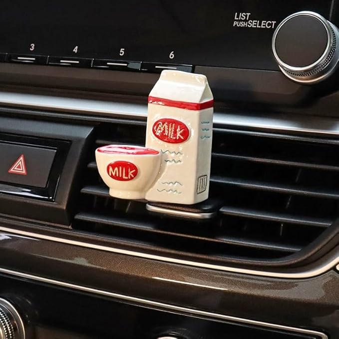 Simulation Food Design Car Air Vent Scented Clip, Creative Toaster-Shaped Car Air Freshener Decor, 3D Long-Lasting Car Fragrance Diffuser (Milk Carton)