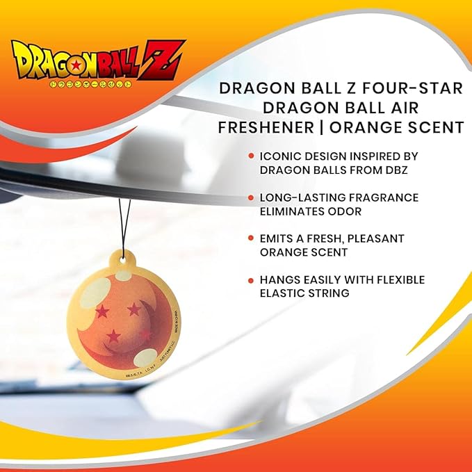Dragon Ball Z Four-Star Dragon Ball Air Freshener, Orange Scent | Odor Eliminator For House, Car, Office | Clean Room Fresheners, Long-Lasting Fragrances | Novelty Anime Gifts
