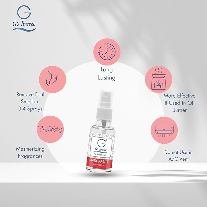 G's Breeze Mix Fruit Air Freshener - Vibrant Tropical Fruit Scent - Long Lasting Fragrance - Uplifting, Refreshing Aroma for Home & Office - Ideal for Creating a Sweet, Inviting Atmosphere Anywhere