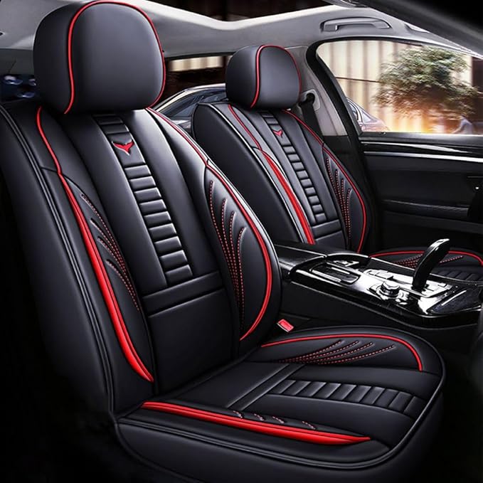for Toyota CHR Seat Covers 2018-2026, Full Coverage Customized Car Seat Covers, Premium Leather Waterproof Stain-Resistant Easy to Install (Standard 2 Seats, Black&Red)