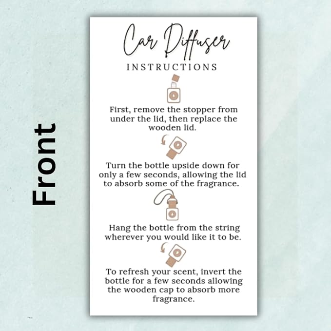 Car Diffuser Instruction Cards | 2" x 3.5" inch Business Card Size | Car Hanging Accessories Oil Bottles Instruction Card