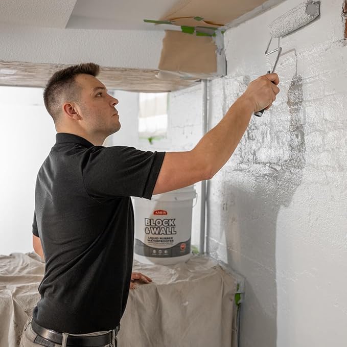 AMES Block & Wall | High Strength Elastomeric Liquid Rubber, 5 Gallon White