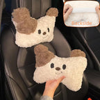 Car Headrest and Lumbar Support for Driving Cute Dog Car Headrest Pillow Head Neck Support Girl-Style Interior Decor