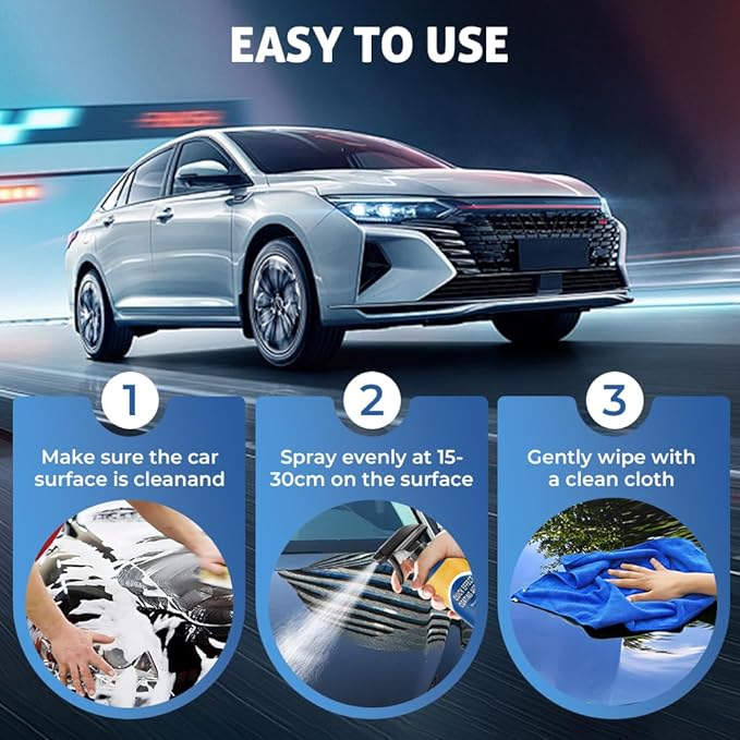 Advanced Car Quick-acting Coating Agent Spray, Upgrade Car Coating Spray, Quick Effect Coating Agent, Quickly Coat Car Wax, Polish Sprays Waterless Wash Wax, Oil Film Emulsion Glass Cleaner (3Pcs)