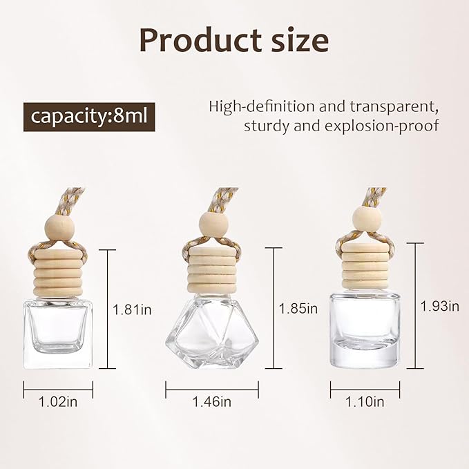 Hanging Car Air Freshener Diffuser, 100Pcs 8ml Empty Glass Essential Pendant Bottles, Automotive Oil Aromatherapy Fragrance Perfume Containers