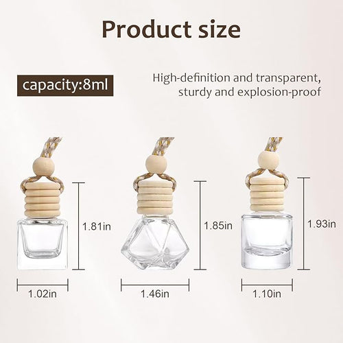 100Pcs Hanging Car Air Freshener Diffuser, 8ml Empty Glass Essential Pendant Bottles, Automotive Oil Aromatherapy Fragrance Perfume Containers
