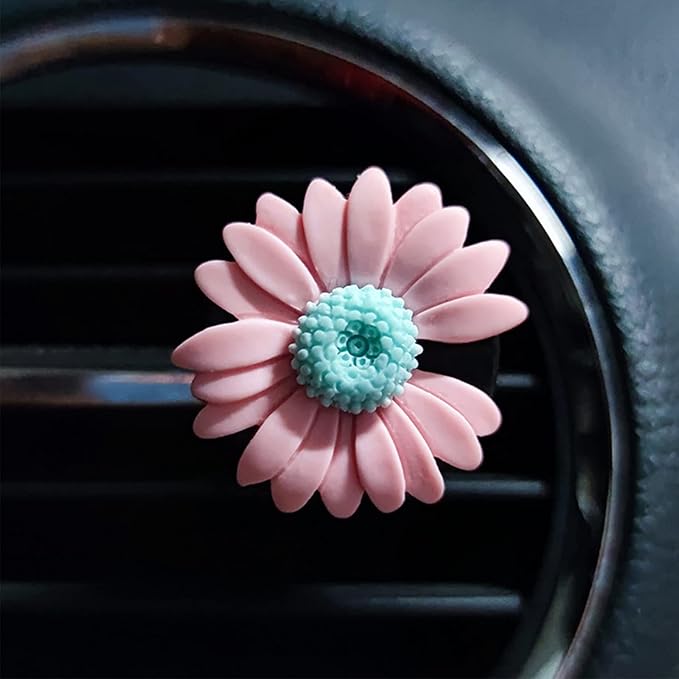 2 Pieces Daisy Flower Air Vent Clip Cute Car Air Freshener Clip Boho Car Air Outlet Decorations Charm Car Inter Decor Accessories for Girls Women