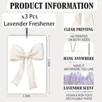 Pastel Coquette Bow Lavender Car Air Freshener 3 Pcs, Aesthetic Preppy Girly Ribbon Bow Air Freshener Hanging Decor for Cars Closet Drawer Books, Cute Accessories Gifts for Women Girls