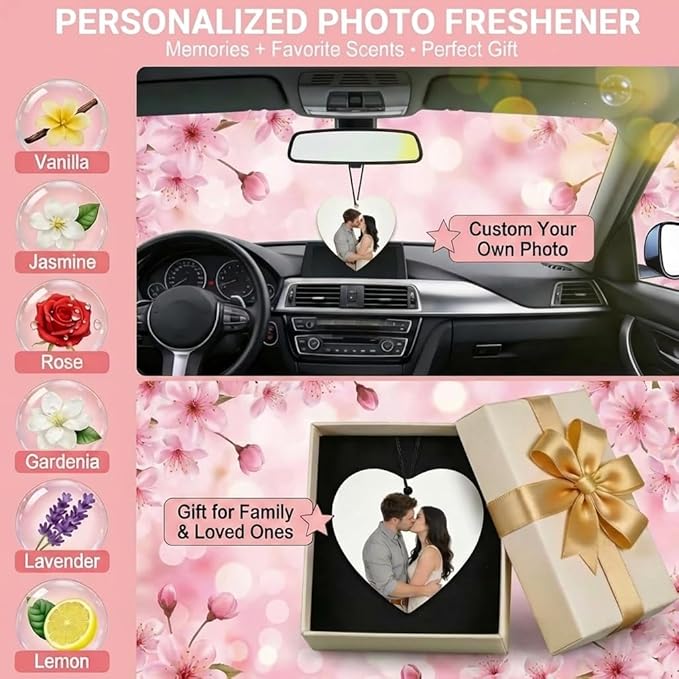 Custom Air Fresheners with Picture - Personalized Smell Air Freshener with Photo for Car,Home,Wardrobe,Bathroom,Gifts for Man Boyfriend Husband Him Dad Woman(Heart)