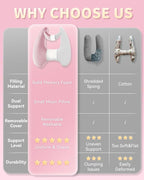 Memory Foam Kids Travel Pillow, Car Pillow for Kids, H-Shape Car Pillows for Sleeping, Removable Pillowcase, Adjustable, Velvet Dots, Pink