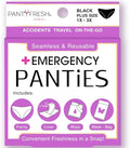 Emergency Panties 4in1 Kit = Seamless Underwear, Fresh Wipe & Liner Accidents Travel On-The-Go Toiletry Kit Plus Size fit 1X-3X Black Bikini