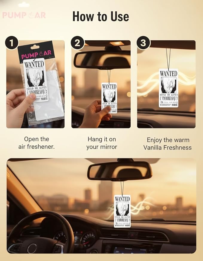 PumpCar 2 pieces Sanji double-sided hanging Japanese anime vanilla-scented One Piece car air freshener Cool anime hanging air fresheners for rearview mirror Car Interior Accessories Household Gifts