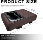 Car Center Console Armrest Pillow, 14"×8.3" Waterproof Leather Armrest Box Cover with Cup and Phone Holder, Soft Memory Foam Arm Rest Console Pad Protector for SUV Truck (Coffee, Embroidery)