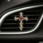 2 Pack Bling Car Vent Clip Decor, Diamond Cross & Heart Air Freshener - Women's Car Essentials (Red)