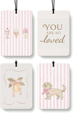 Retro Pink Coquette Bow Lemon Cologne Car Air Freshener 4 Pcs, Preppy Ice Cream Dog Hanging Air Freshener for Cars Bathroom Dorm Books Decor, Cute Girly Accessories Gifts for Women Girls