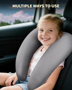 Memory Foam Kids Travel Pillow, Car Pillow for Kids, H-Shape Car Pillows for Sleeping, Removable Pillowcase, Adjustable, Porous Dots, Grey