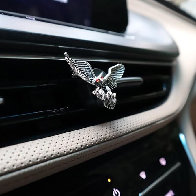 Vintage Eagle Car Air Freshener Vent Clips,2pcs Alloy Silver Hawk Vent Clips Car Accessories for Men,Refillable Diffuser with Felt Mads
