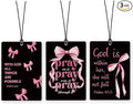 Lacama Christian Car Air Freshener 3Pcs，Coquette Pink and Black Bow Christian Bible Verse Cars Scents Air Freshener for Women Girls Gifts, Religious Car Accessories Interior Mirror Decor Hanging