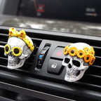 Sugar Skull Decor for Women Sunflower Air Fresheners Car Accessories Interior Aesthetic Dashboard Decorations Truck Stuff for Girls Cute Auto Charm Vent Clips Halloween Decors Easter Gifts for Women