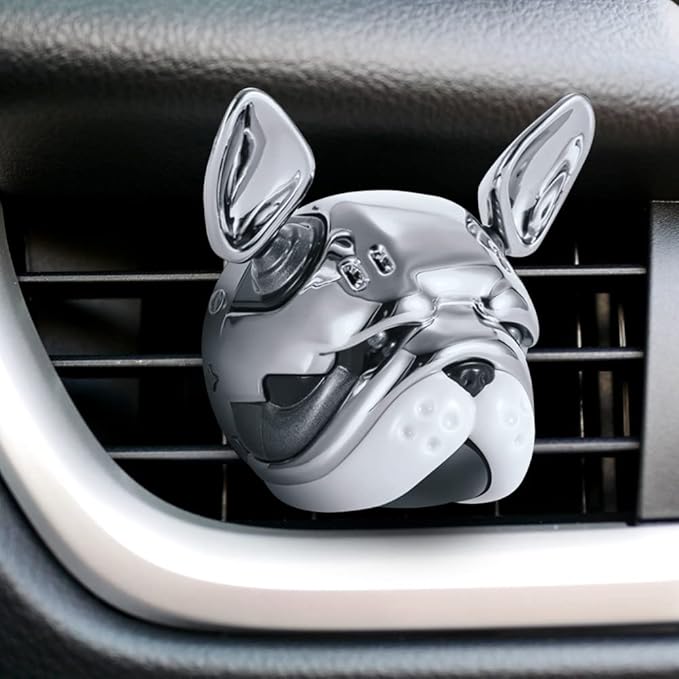 Katutude Car Essential Oil Diffuser Cute French Bulldog Car Air Freshener Perfume Decoration Car Air Conditioning Outlet Clip Aromatherapy Ornament, Silver