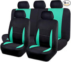 Flying Banner Car Seat Covers Full Set Front Seats and Rear Bench Polyester car seat Protectors Black Gray Purple airbag Compatible Rear Bench Split (Black Mint Green)