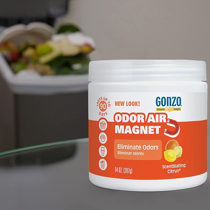 Gonzo Natural Magic Odor Air Magnet - Eliminates Odors from Closets, RV's, Rental Properties, Cars, Pet Areas, Bathrooms, Trash Areas Caused by Smoke, Pets, Garbage, 14oz, Citrus Scent