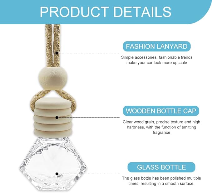 5PCS Hanging Car Air Freshener, Car Air Freshener Diffuser, 8ml Empty Glass Auto Oil Perfume Aromatherapy Diffuser Charms, Refillable Perfume Bottles for Most Vehicles (Rhombus, Style 1)