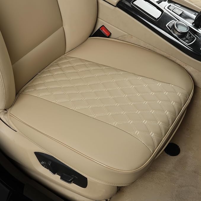 Black Panther PU Car Seat Cover, Front Bottom Seat Protector Compatible with 95% Vehicles,Anti-Slip & Full Wrapping Bottom (W 21.26''×D 20.86”)(1Piece,Dark Beige)