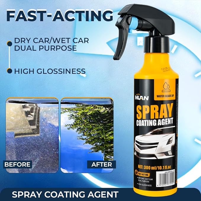 NUAN 300ml Car Coating Spray Kit, Nano Hydrophobic Ceramic Coating, Easy-to-Spray Auto Paint Protection, Includes Microfiber Cloth for Vehicle Shine & Protection