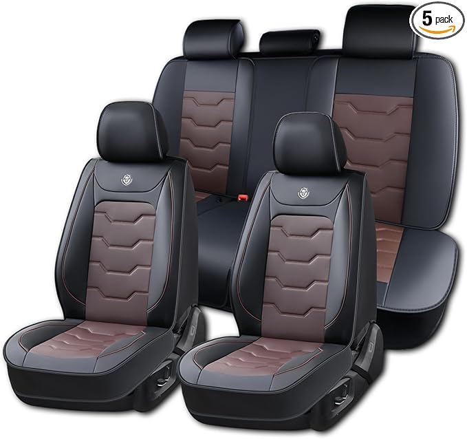 Universal Car Seat Covers, Waterproof Faux Leather, Full 5-Seat Set, Non-Slip, Contoured Fit, Fits Most Vehicles, Upgraded Protection for Car Interiors, Airbag Compatible