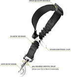 SunGrow Elastic Nylon Dog Seat Belt, 24” - 36”, Adjustable Black Harness, Elastic Tether with Metal Buckles, 2 Pcs per Pack