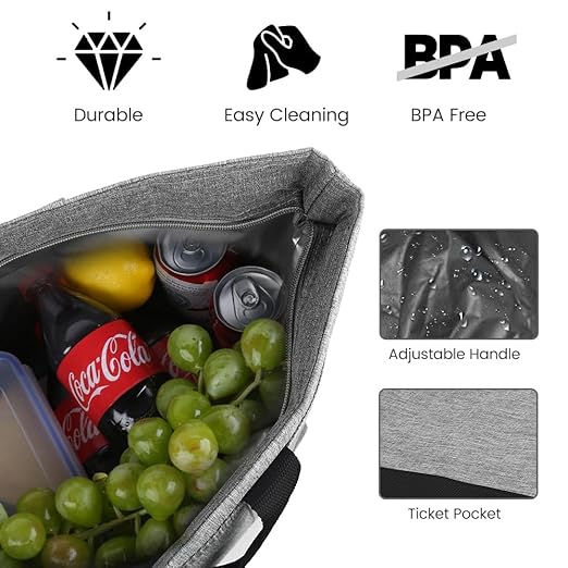 CIVJET Insulated Cooler Bag, 1PK Insulate Tote Bag for Grocery Shopping, Cooler Bags Insulated for Travel/Picnic, Pizza/Food Delivery Bag to Keep Food Cold/Hot (Cationic Cloth, Non-Waterproof, Grey)